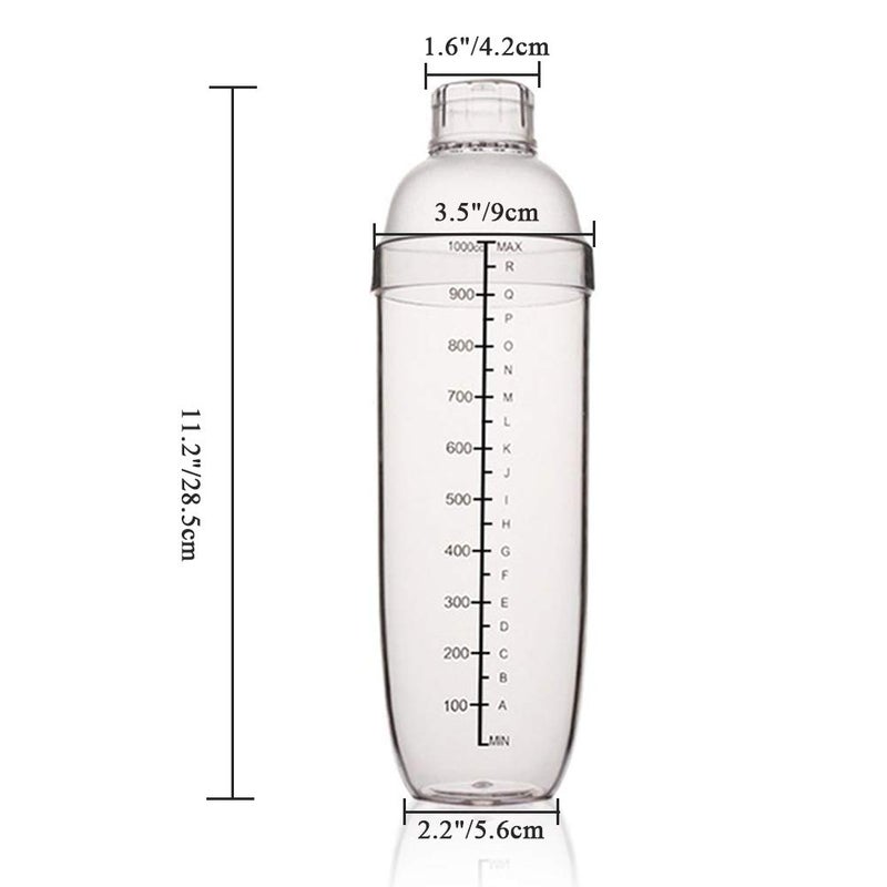 FEOOWV Plastic Cocktail Shaker,Drink Mixer Hand Shaker Cup with Scales,Transparent (33 oz / 1000cc) - Image 2